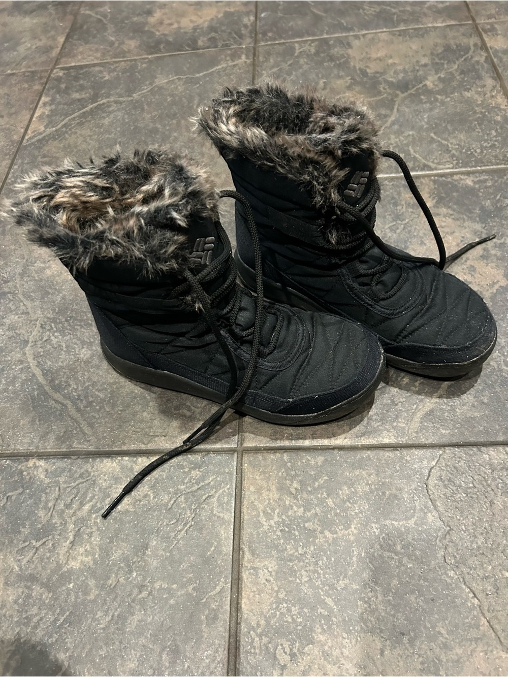 Columbia Black Winter Lace-Up Boots with Faux-Fur Collar